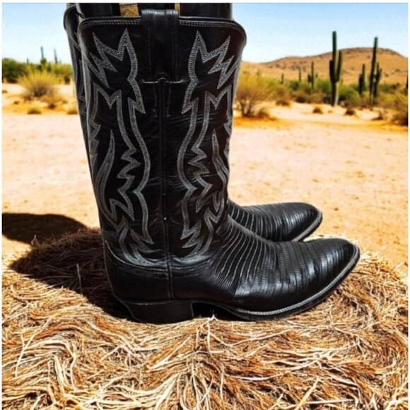 VINTAGE JUSTIN BLACK LEATHER COWBOY BOOTS SIZE 7.5 D WESTERN STYLE 9073 USA main image 15